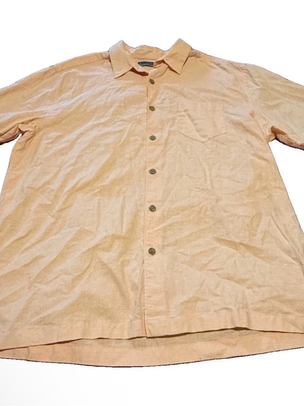 Cubavera Short Sleeve Button Up Linen Blend Button Down Orange Men Large